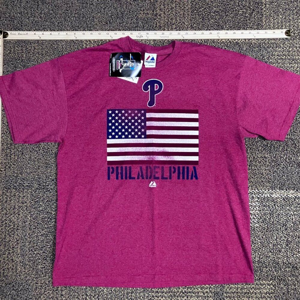 Majestic T-Shirt Mens XL Philadelphia Phillies Halladay 34 USA Flag Heather